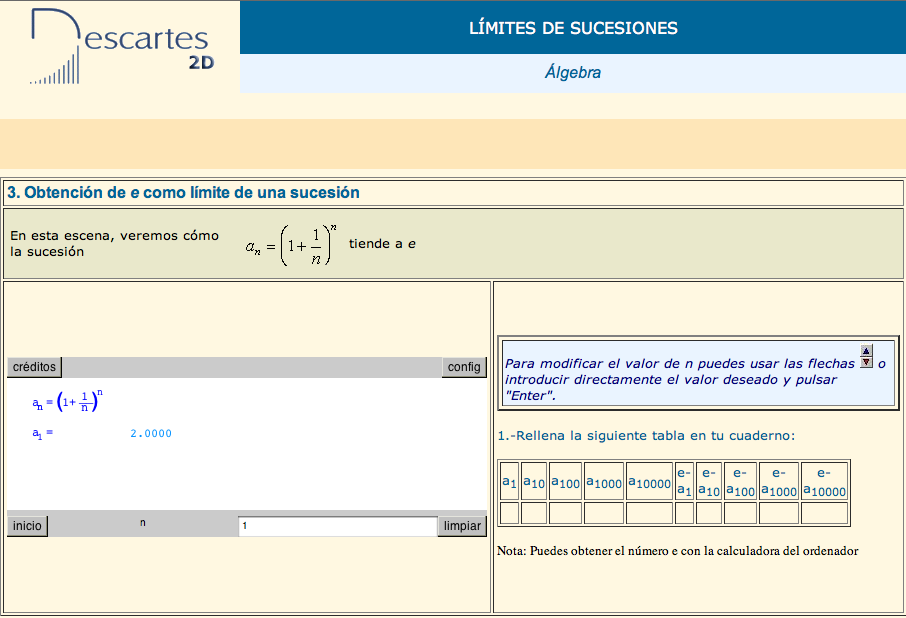 Obtención de e como límite de una sucesión | Recurso educativo 53400